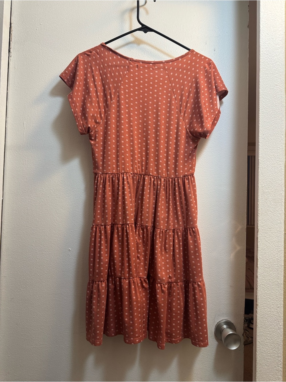 Urban Outfitters Rust Polka Dot Tiered V-Neck Dress - Picture 5 of 6